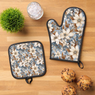 Seasonal Winter flowers tiled pattern  Oven Mitt & Pot Holder Set