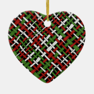 Seasonal Woven Colourful Graphical Burlap Ceramic Ornament