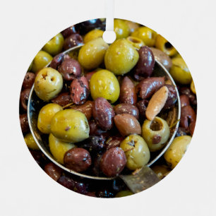 Seasoned black and green olives metal ornament