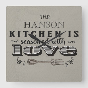 Seasoned with love custom kitchen design square wall clock