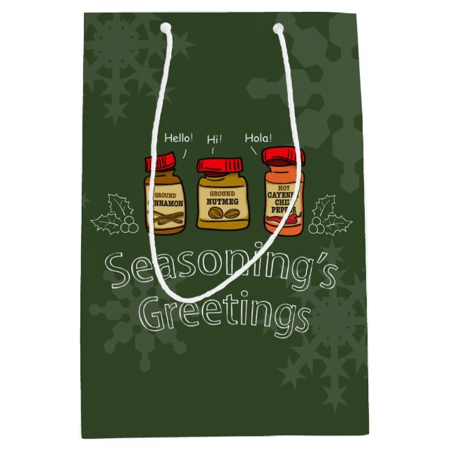 Seasoning's Greetings Funny Holiday Pun Medium Gift Bag (Front)