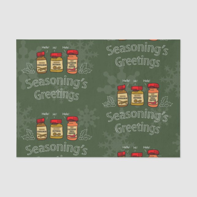 Seasoning's Greetings Funny Holiday Pun Tissue Paper (Front)