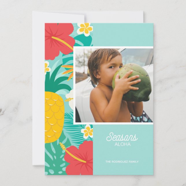 Seasons Aloha Hawaiian Christmas Photo Holiday Card (Front)