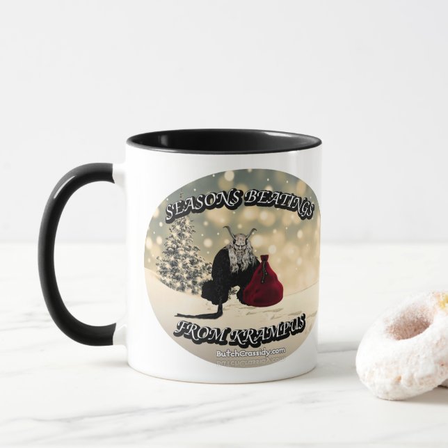 Seasons Beatings From Krampus - Christmas Mug (With Donut)