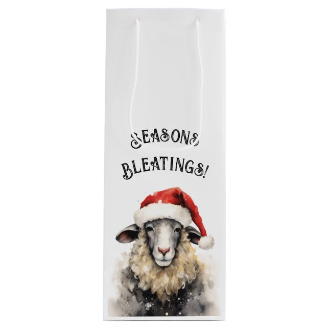 Seasons Bleatings Quirky Sheep Christmas  Wine Gift Bag (Front)