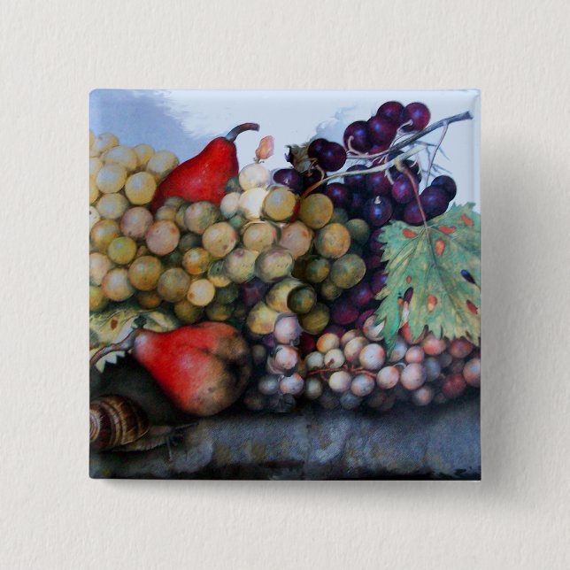 SEASON'S FRUITS 1 - GRAPES AND PEARS 2 INCH SQUARE BUTTON (Front)