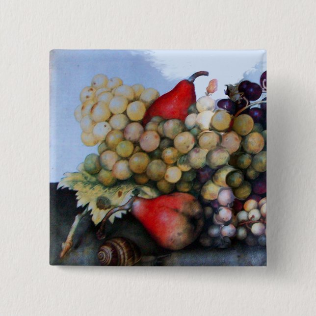 SEASON'S FRUITS 1 - GRAPES AND PEARS 2 INCH SQUARE BUTTON (Front)