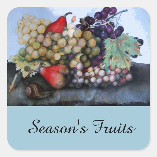 SEASON'S FRUITS 1 - GRAPES AND PEARS SQUARE STICKER (Front)