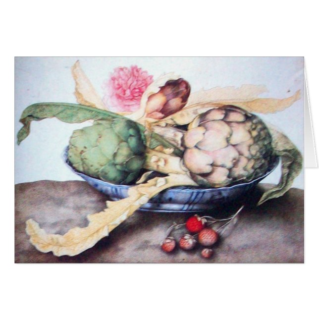 SEASON'S FRUITS 4- ARTICHOKES, ROSE & STRAWBERRIES (Front Horizontal)