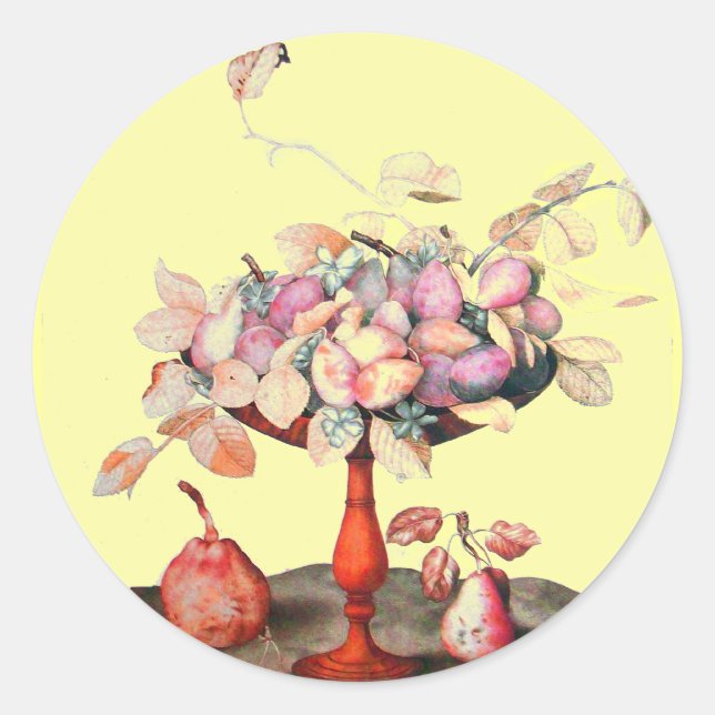 SEASON'S FRUITS 5/ JASMINES,FLOWERS AND PRUNES CLASSIC ROUND STICKER (Front)