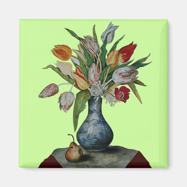 SEASON'S FRUITS AND FLOWERS - TULIPS IN BLUE VASE MAGNET (Front)