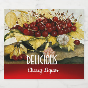 SEASON'S FRUITS / CHERRIES AND CARNATIONS Cherry Liquor Bottle Label