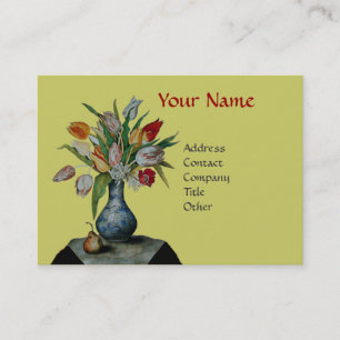 SEASON'S FRUITS - COLORFUL TULIPS  MONOGRAM BUSINESS CARD