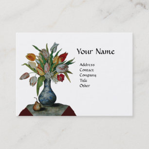 SEASON'S FRUITS - COLORFUL TULIPS  MONOGRAM white Business Card