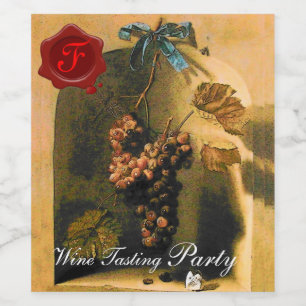 SEASON'S FRUITS -GRAPES RED WAX SEAL MONOGRAM WINE LABEL