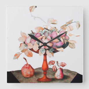 SEASON'S FRUITS / JASMINES AND PRUNES SQUARE WALL CLOCK