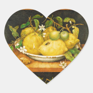 SEASON'S FRUITS LEMONS AND WHITE FLOWERS Heart Sticker