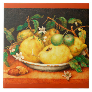 SEASON'S FRUITS LEMONS AND WHITE FLOWERS TILE