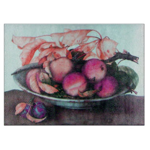 SEASON'S FRUITS ,PEACHES ,PRUNES  PLATE Still Life Cutting Board