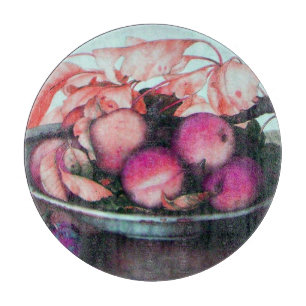 SEASON'S FRUITS ,PEACHES ,PRUNES  PLATE Still Life Cutting Board