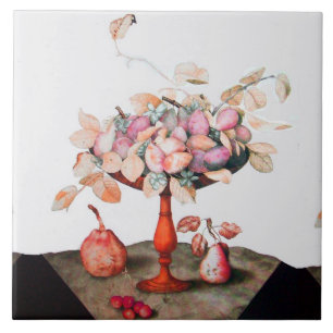 SEASON'S FRUITS Pears Prunes Cherries and Jasmines Tile