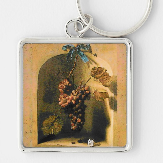 SEASON'S FRUITS,PROSPERITY GRAPES,BLUE BOW Rustic Keychain (Front)