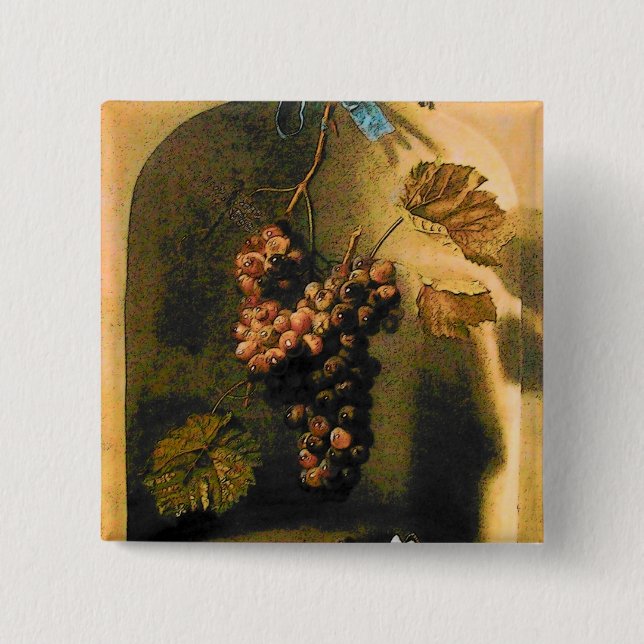 SEASON'S FRUITS -PROSPERITY HANGED GRAPES Rustic 2 Inch Square Button (Front)