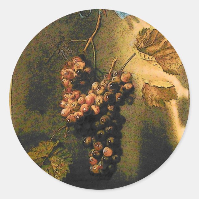 SEASON'S FRUITS -PROSPERITY HANGED GRAPES Rustic Classic Round Sticker (Front)
