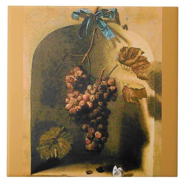 SEASON'S FRUITS -PROSPERITY HANGED GRAPES Rustic Tile (Front)