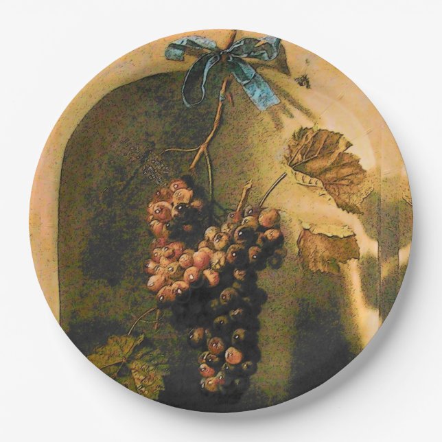 SEASON'S FRUITS,PROSPERITY HANGING GRAPES,VINES PAPER PLATE (Front)