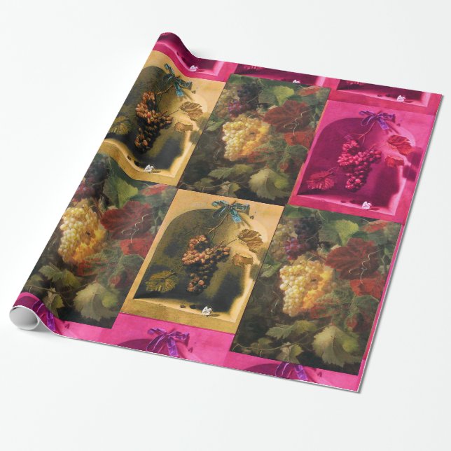 SEASON'S FRUITS -PROSPERITY Red Pink Yellow Grapes Wrapping Paper (Unrolled)