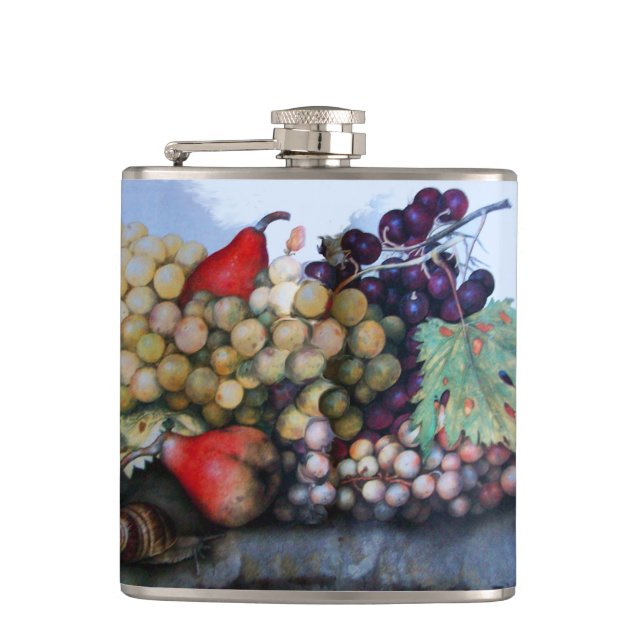 SEASON'S FRUITS / RED WHITE GRAPES AND PEARS HIP FLASK (Front)
