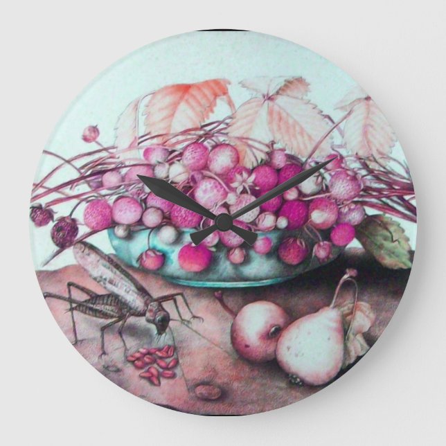 SEASON'S FRUITS ,STRAWBERRIES PEARS AND CICADA LARGE CLOCK (Front)