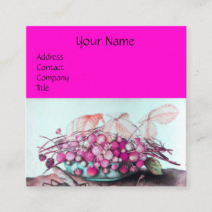 SEASON'S FRUITS,STRAWBERRIES,PEARS Hot Pink Square Business Card