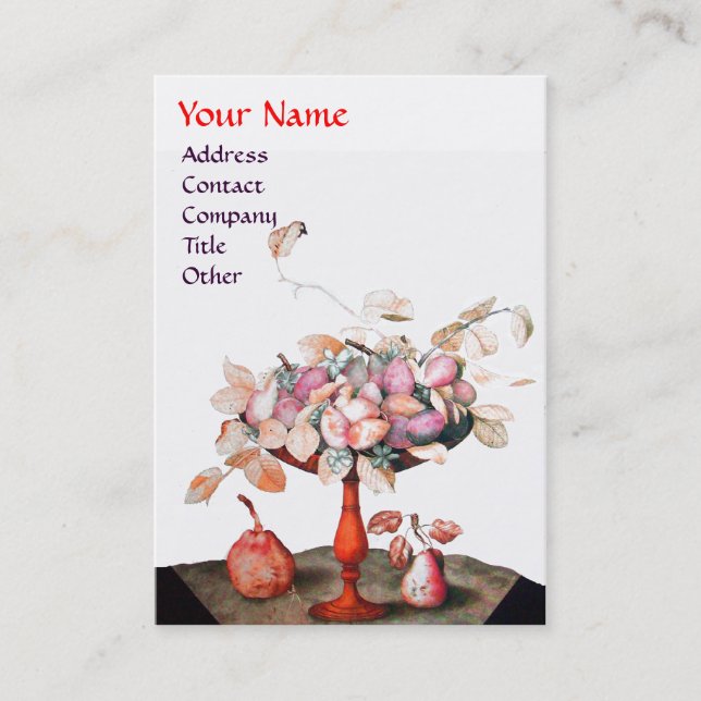 SEASON'S FRUITS VASE,FLOWERS,LEAVES PEARS MONOGRAM BUSINESS CARD (Front)