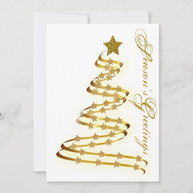 Season's Greeting Gold Tree Stars Abstract Outline Holiday Card (Front)