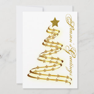Season's Greeting Gold Tree Stars Abstract Outline Holiday Card