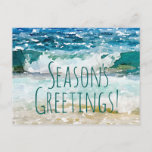 Season's Greeting New Home Announcement Postcard<br><div class="desc">This beautiful postcard with watercolor wave crashing onto a sandy, sunny skies, blue and turquoise ocean, and the words, "Season's Greeting!" on the front and "We've Moved! Wishing you peace and joy this holiday season." on the back would be perfect to send to your friends and family when you have...</div>