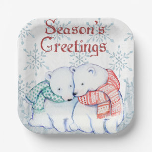 "Seasons Greeting Polar Bears" Paper Plate