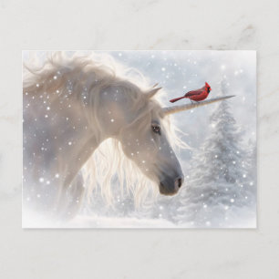Season's Greeting Unicorn Cardinal Christmas Holiday Postcard