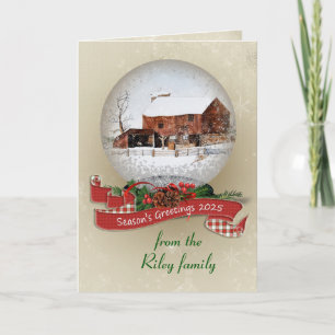 Season's Greetings 2025 Snow Globe With Barn  Holiday Card