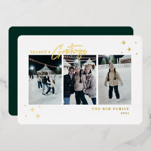 Season's Greetings 3 Photo Foil Holiday Card