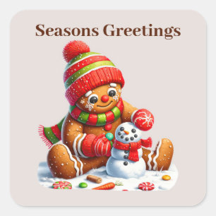 Seasons Greetings add message gingerbread Square Sticker