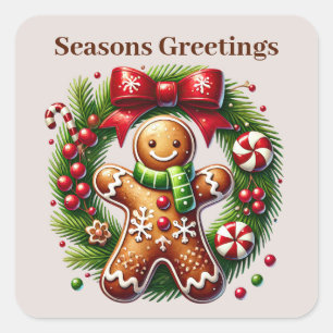 Seasons Greetings add text gingerbread Square Sticker
