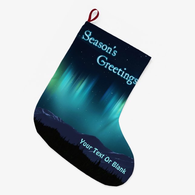Season's Greetings - Aurora Borealis Large Christmas Stocking (Front (Hanging))