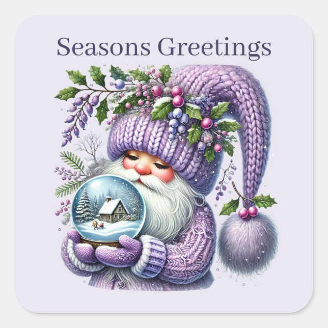 Seasons Greetings baking gnome add text  Square Sticker (Front)