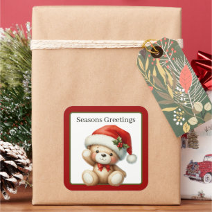 Seasons greetings bear add text  square sticker