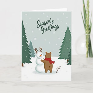 Seasons Greetings Bear Snowman Card