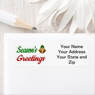 Seasons Greetings Bells Christmas red green script