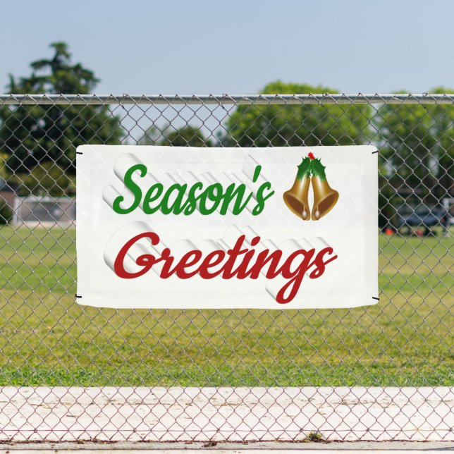 Seasons Greetings Bells Christmas red green script Banner (Insitu)
